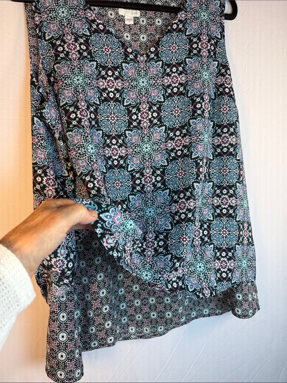 J. Jill Black Tank Top Blouse with Teal and Pink Medallion Print Double Layered - Picture 3 of 8